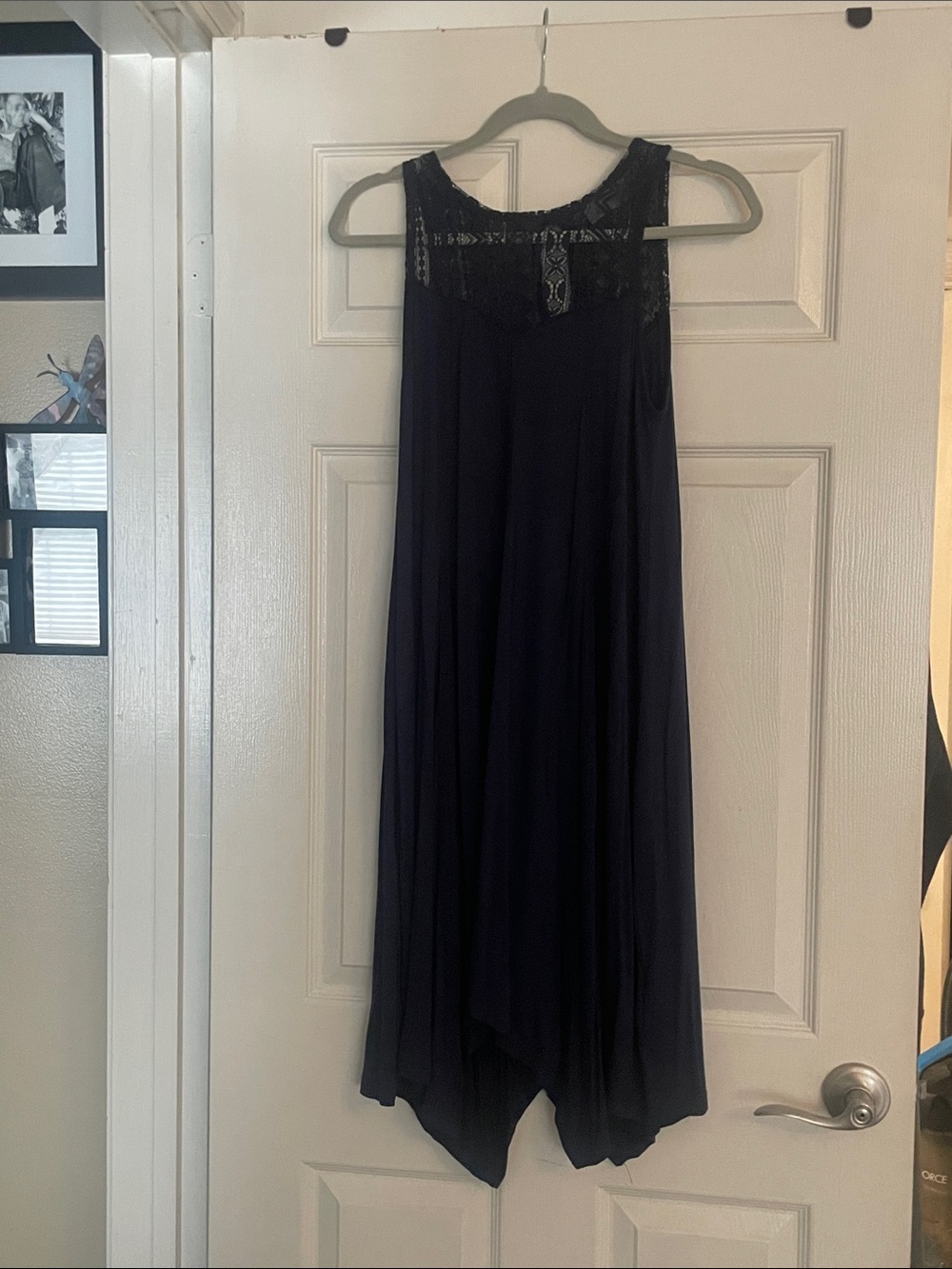 K Jordan Navy Asymmetrical Lace Yoke Dress